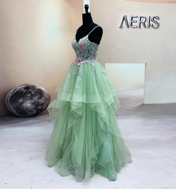 colorful flower embroidery and beaded corset on mint tulle prom gown (2)