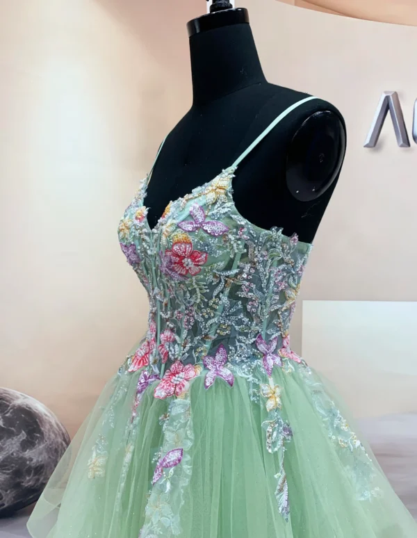 colorful flower embroidery and beaded corset on mint tulle prom gown (3)