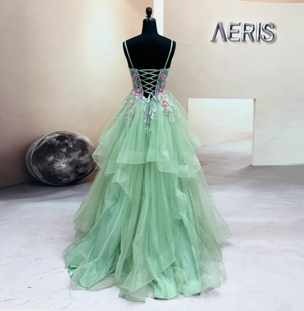 colorful flower embroidery and beaded corset on mint tulle prom gown (4)